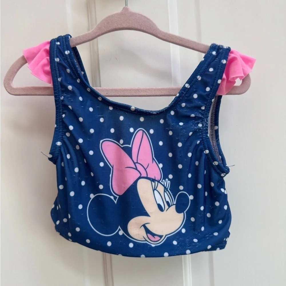 Disney 3T Girls Minnie Mouse Blue White Pink Polka Dot Bikini Top Bathingsuit